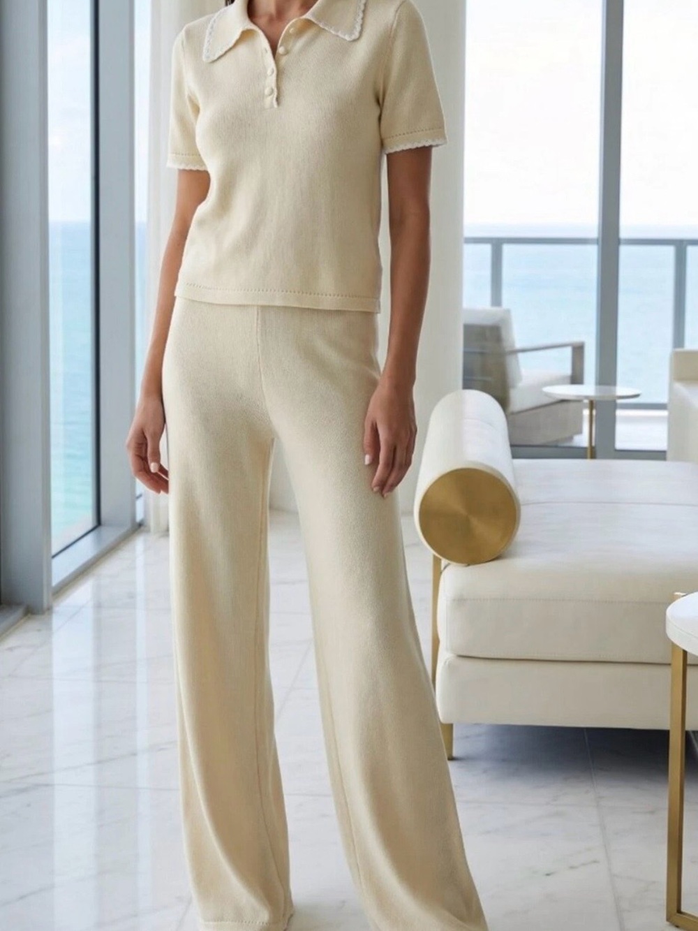 NWT $695  CAROLINE CONSTAS 2pc KNIT SET ivory XS